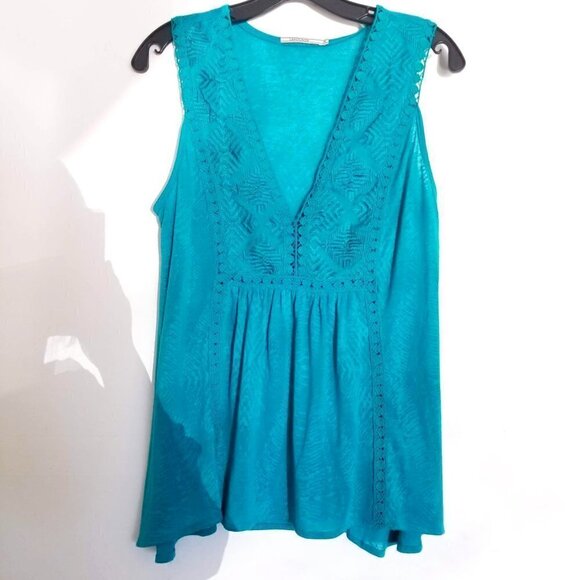 Language Embroidered Cutout Eyelet Sleeveless Top - Picture 1 of 11